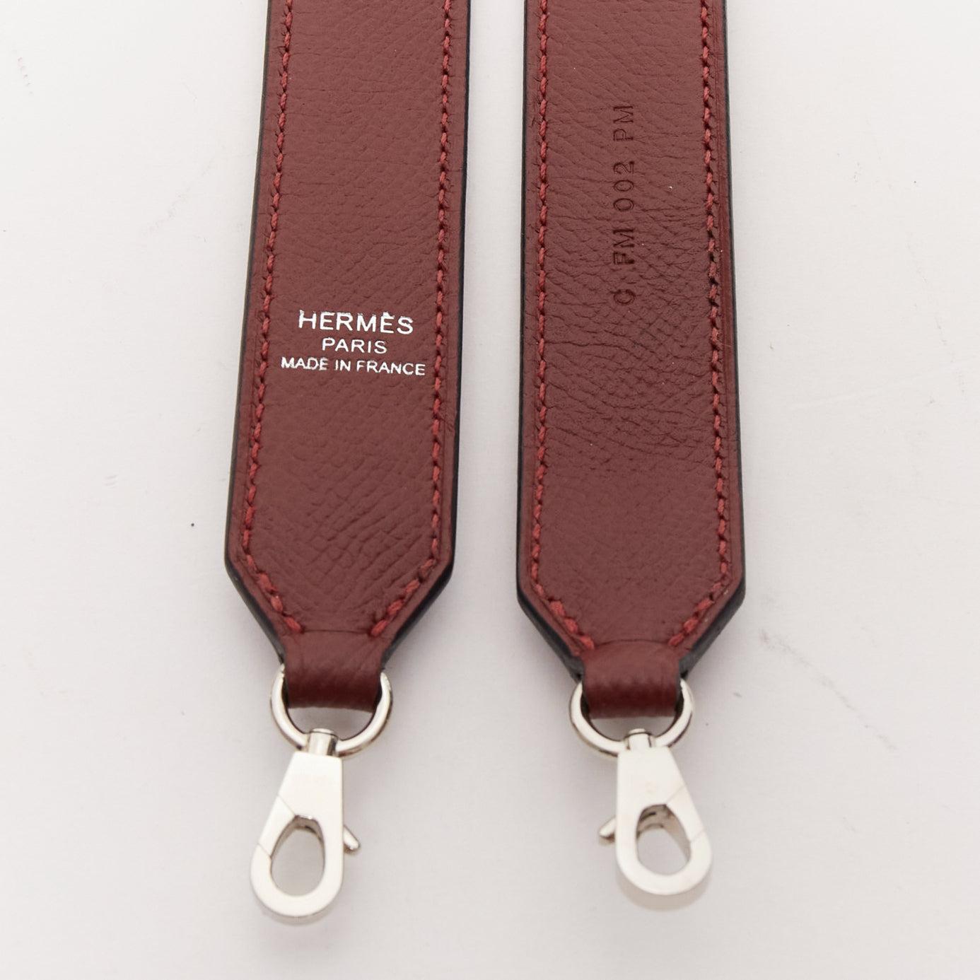 HERMES Sangle 25 brown white woven togo leather silver hardware bag strap In Good Condition In Hong Kong, NT