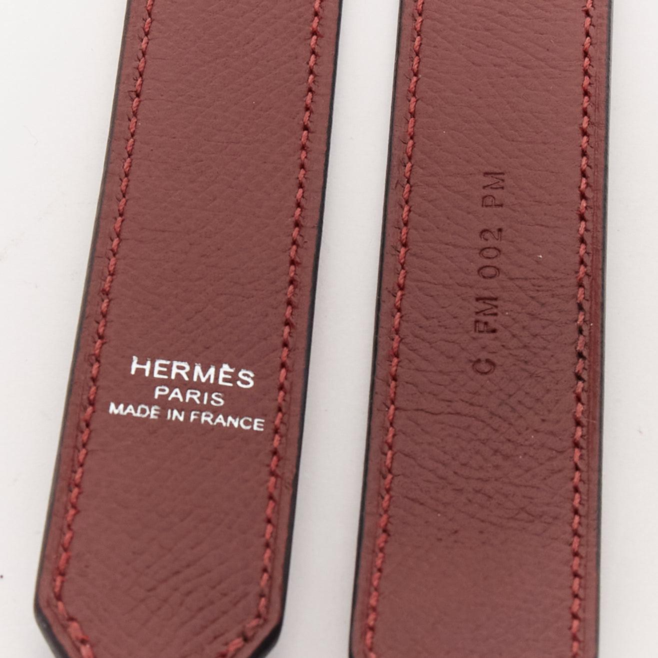 HERMES Sangle 25 brown white woven togo leather silver hardware bag strap For Sale 3
