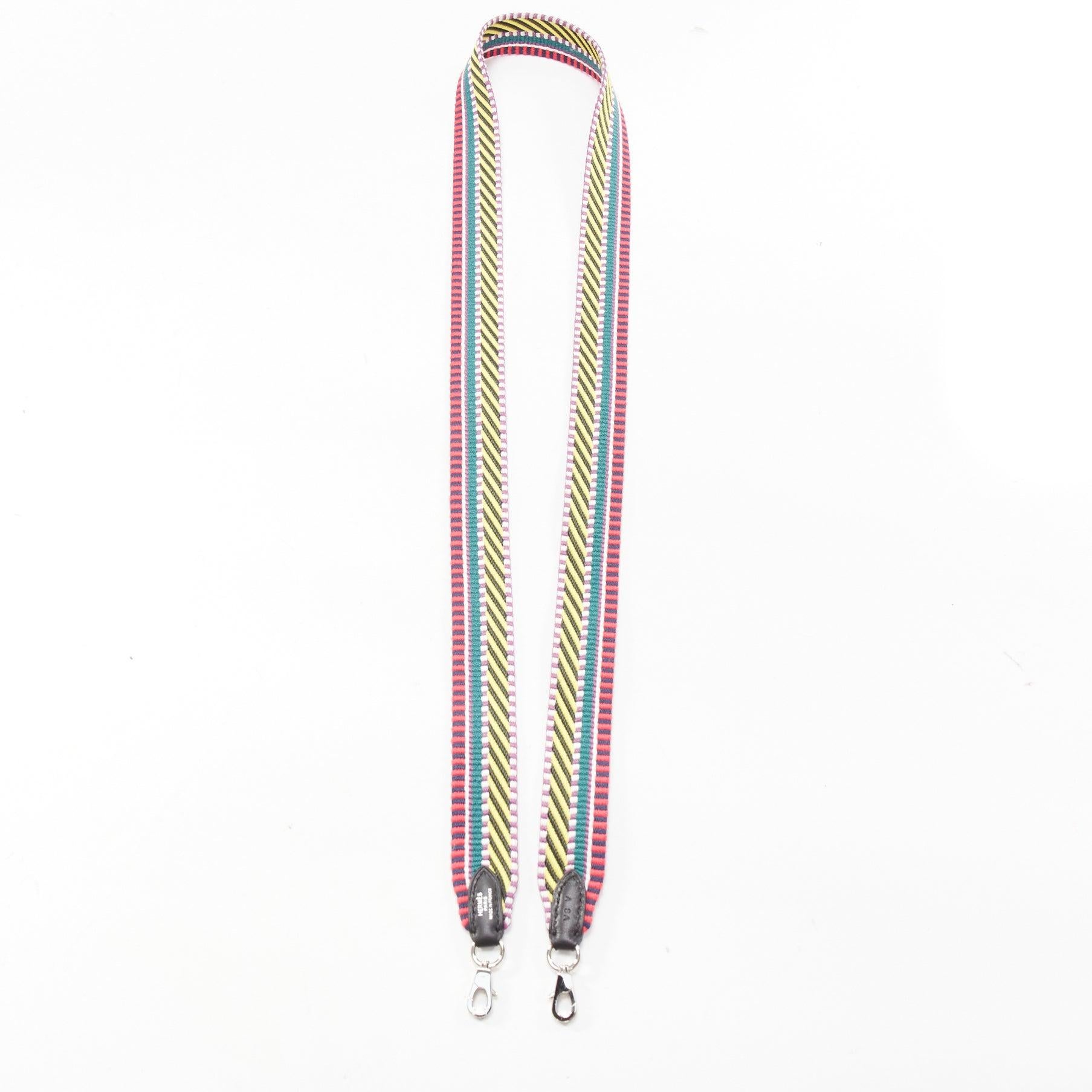 HERMES Sangle 25 multicolour chevron stripes woven silver hardware bag strap In Good Condition For Sale In Hong Kong, NT