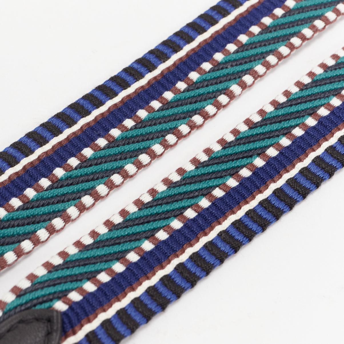HERMES Sangle 35 navy green chevron stripe fabric gold clasp skinny bag strap 1