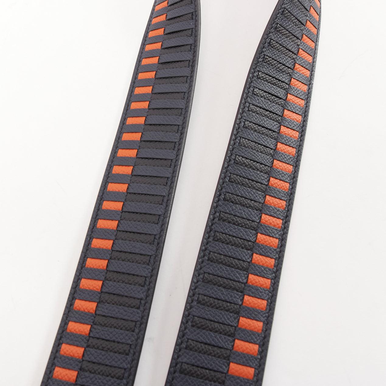 Gray HERMES Sangle 40 orange navy woven leather gold hardware bag strap