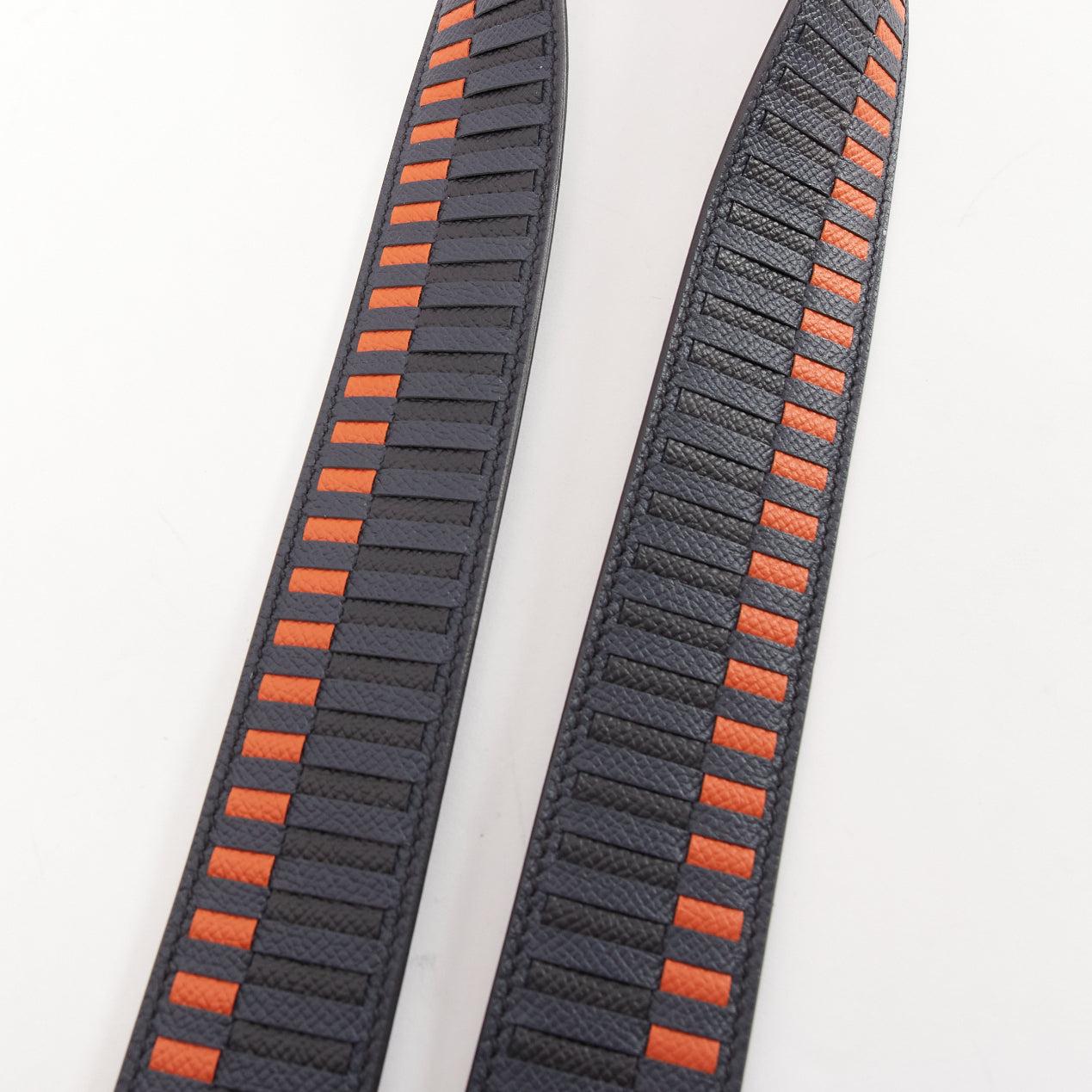 HERMES Sangle 40 orange navy woven leather gold hardware bag strap In Excellent Condition For Sale In Hong Kong, NT
