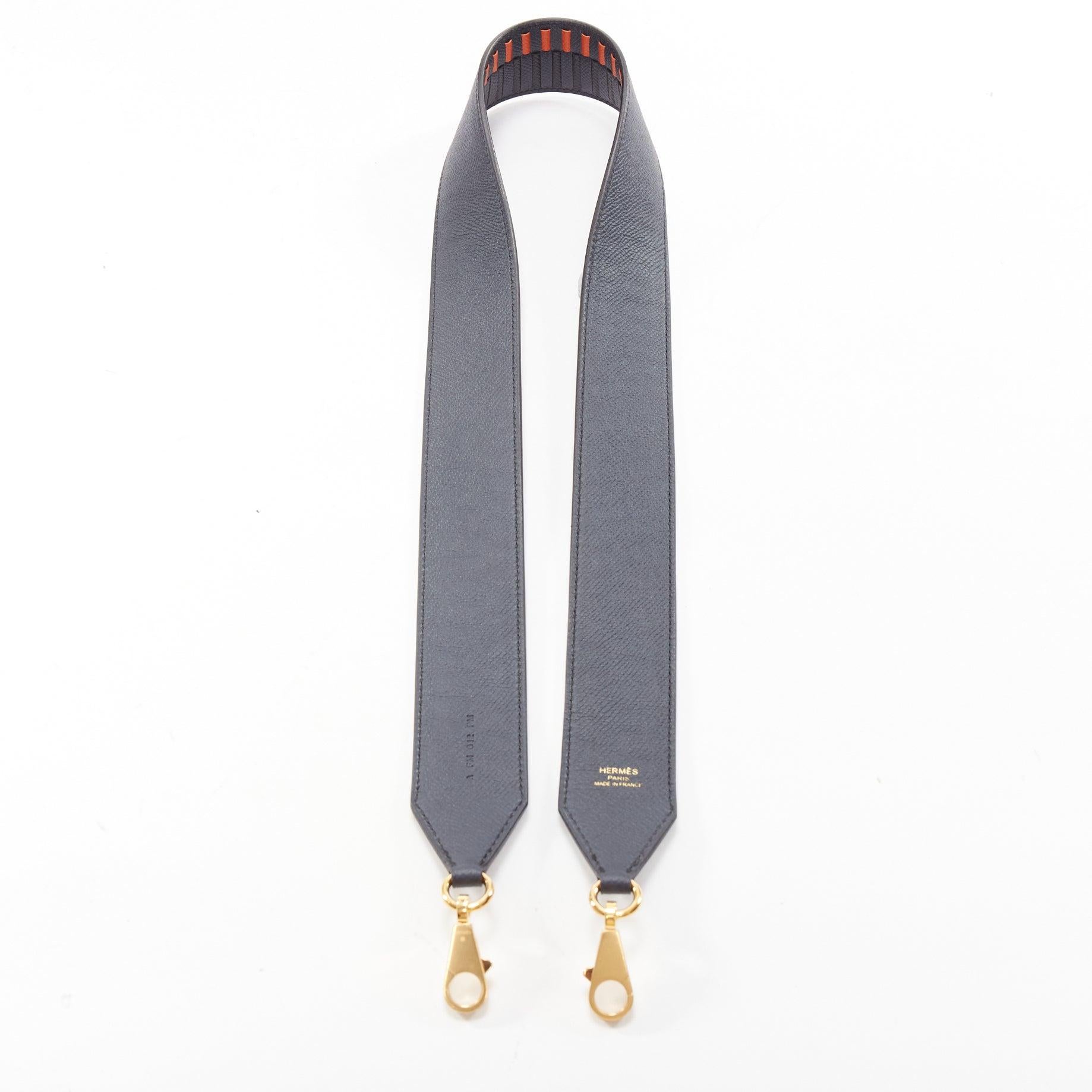 HERMES Sangle 40 orange navy woven leather gold hardware bag strap For Sale 1