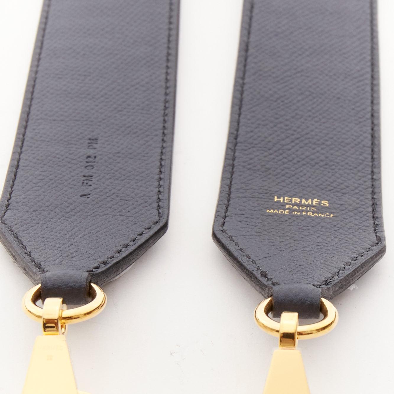 HERMES Sangle 40 orange navy woven leather gold hardware bag strap 2