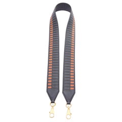 HERMES Sangle 40 orange navy woven leather gold hardware bag strap