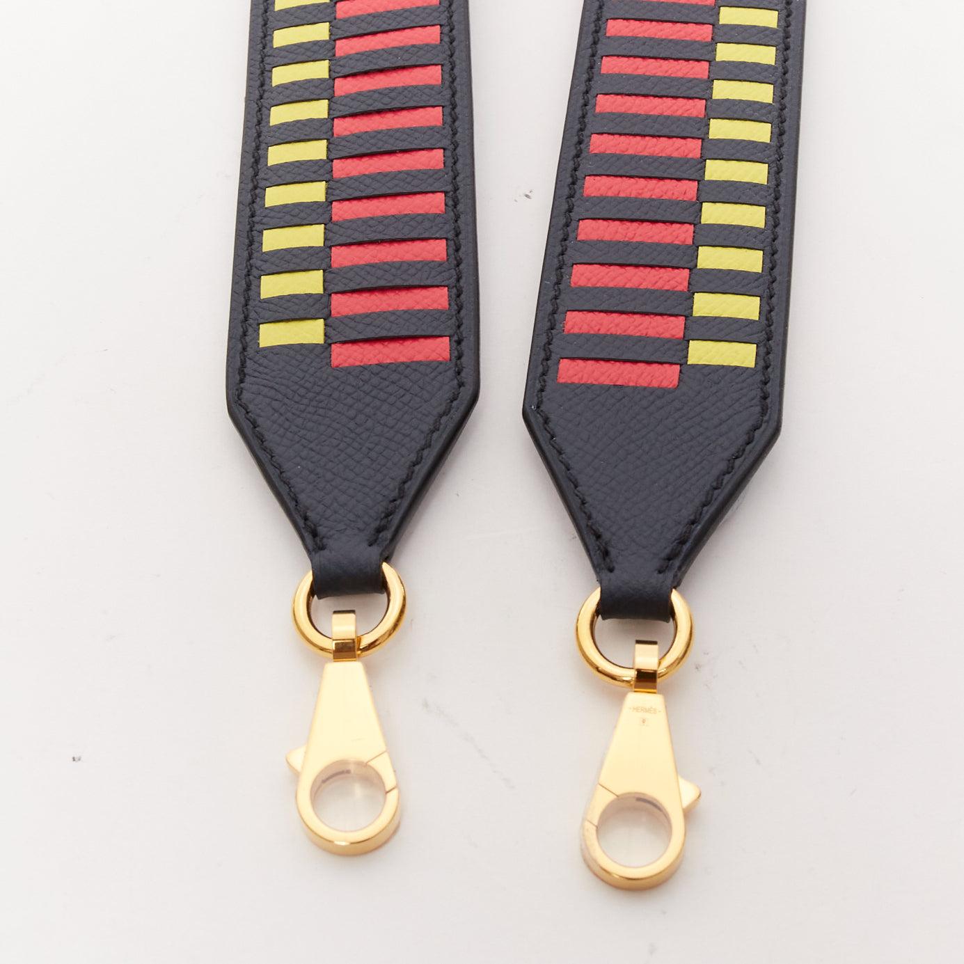 HERMES Sangle 40 red yellow black woven leather gold hardware bag strap
Reference: AAWC/A01189
Brand: Hermes
Model: Sangle 40
Material: Leather
Color: Yellow, Red
Pattern: Solid
Closure: Lobster Clasp
Lining: Black Leather
Made in: