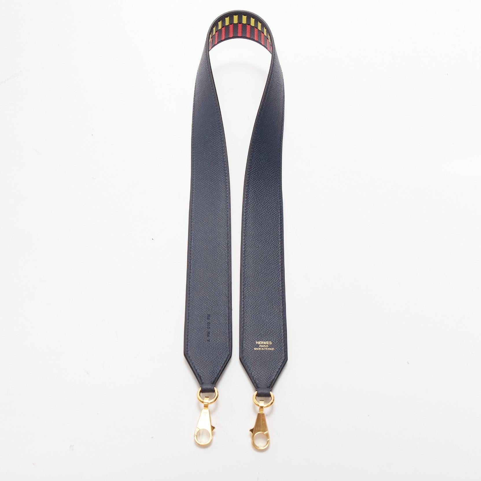 Gray HERMES Sangle 40 red yellow black woven leather gold hardware bag strap For Sale