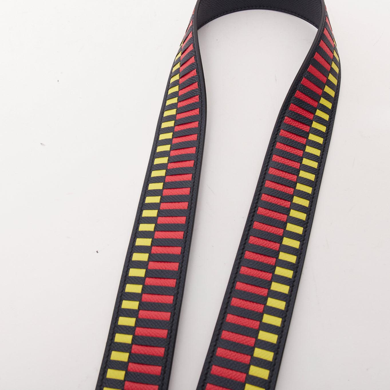 Women's HERMES Sangle 40 red yellow black woven leather gold hardware bag strap For Sale