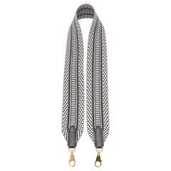 HERMES Sangle 50 schwarz diagonal gestreift gewebter Stoff goldene Hardware langer Riemen