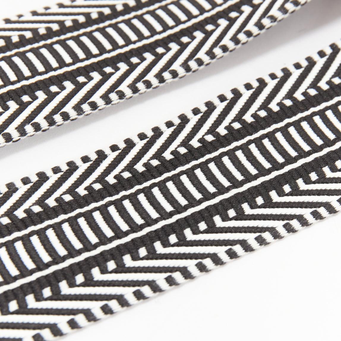 Women's HERMES Sangle 50 black white diagonal stripes woven fabric gold long strap