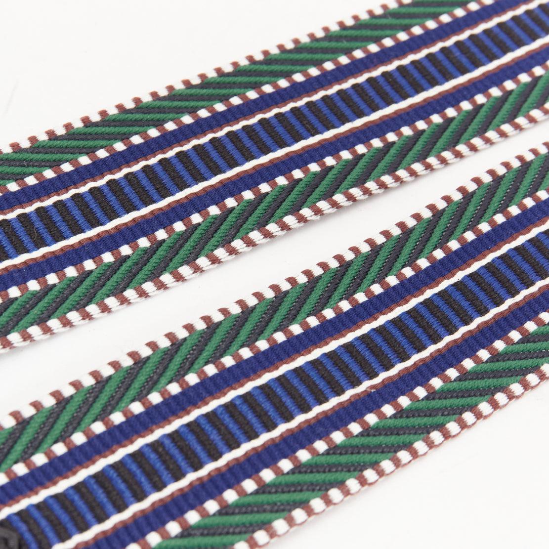 HERMES Sangle 50 green chevron stripes woven fabric gold hardware long strap 2
