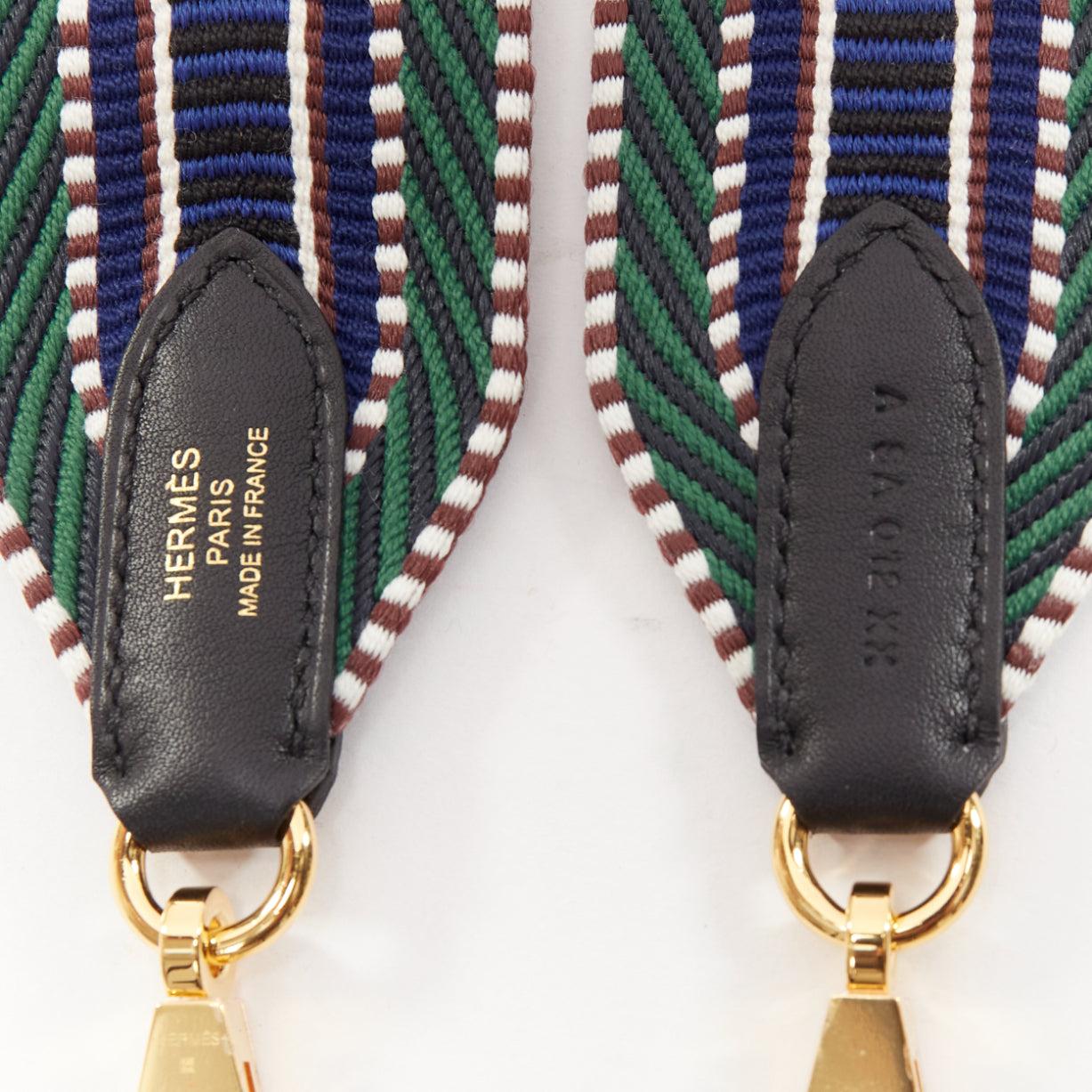 HERMES Sangle 50 green chevron stripes woven fabric gold hardware long strap For Sale 3