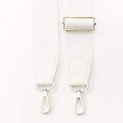 HERMES Sangle 50 weißes Canvas Leder silberne Hardware breiter langer Taschenriemen