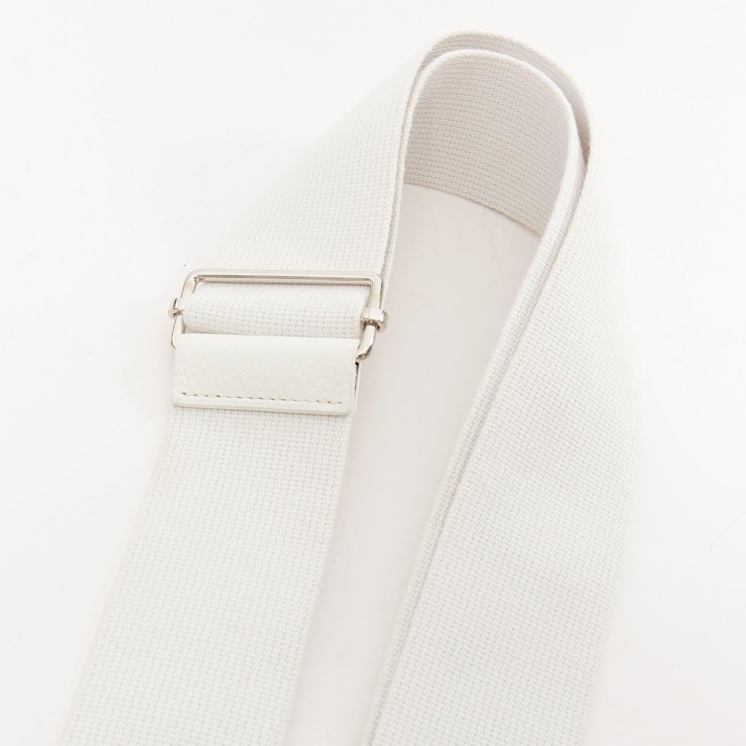Women's HERMES Sangle 50 white canvas leather silver hardware wide long bag strap