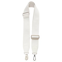 HERMES Sangle 50 weißes Canvas Leder silberne Hardware breiter langer Taschenriemen