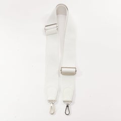 HERMES Sangle 50 white canvas leather silver hardware wide long bag strap