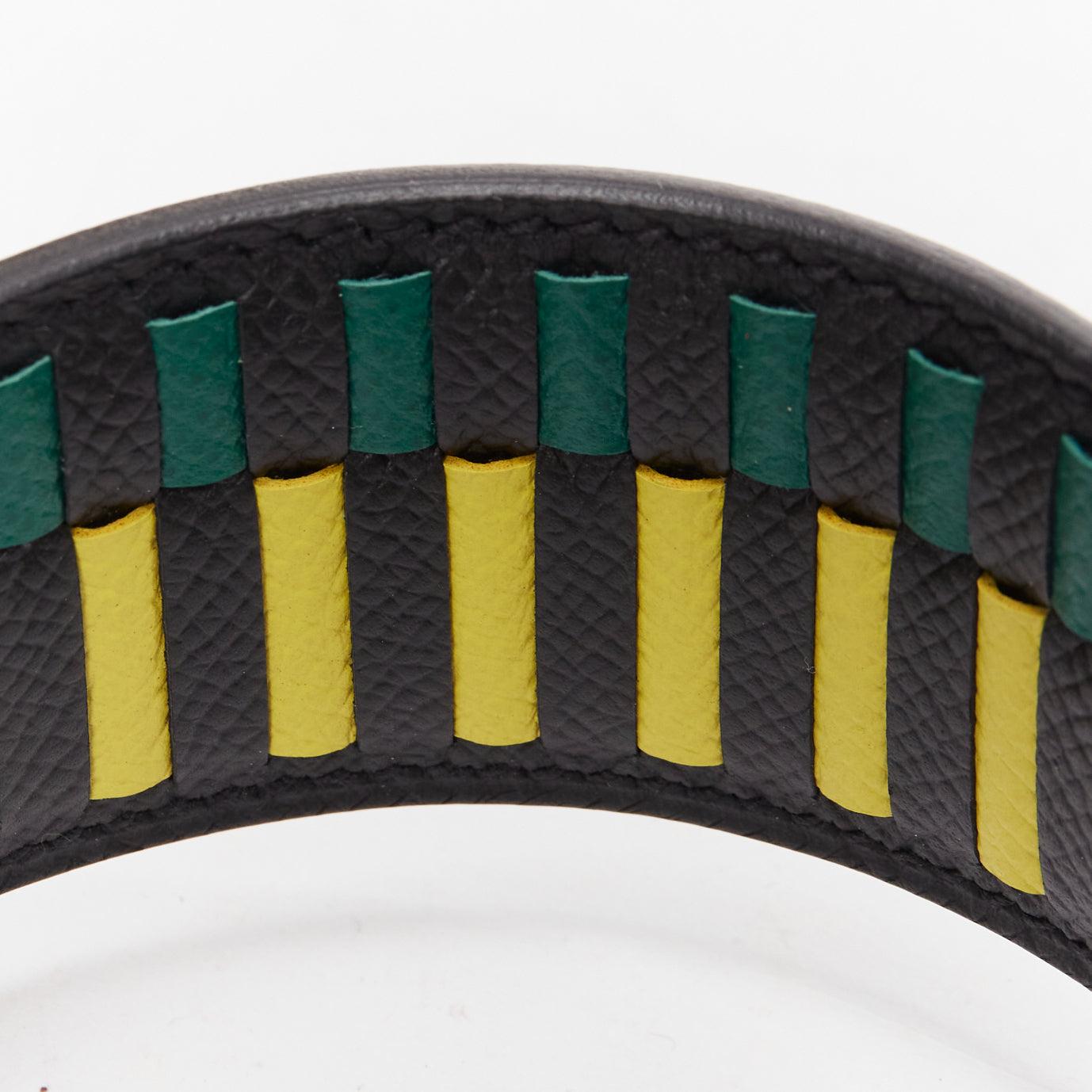 HERMES Sangle Cavale 40 green yellow black woven togo leather gold long strap For Sale 2