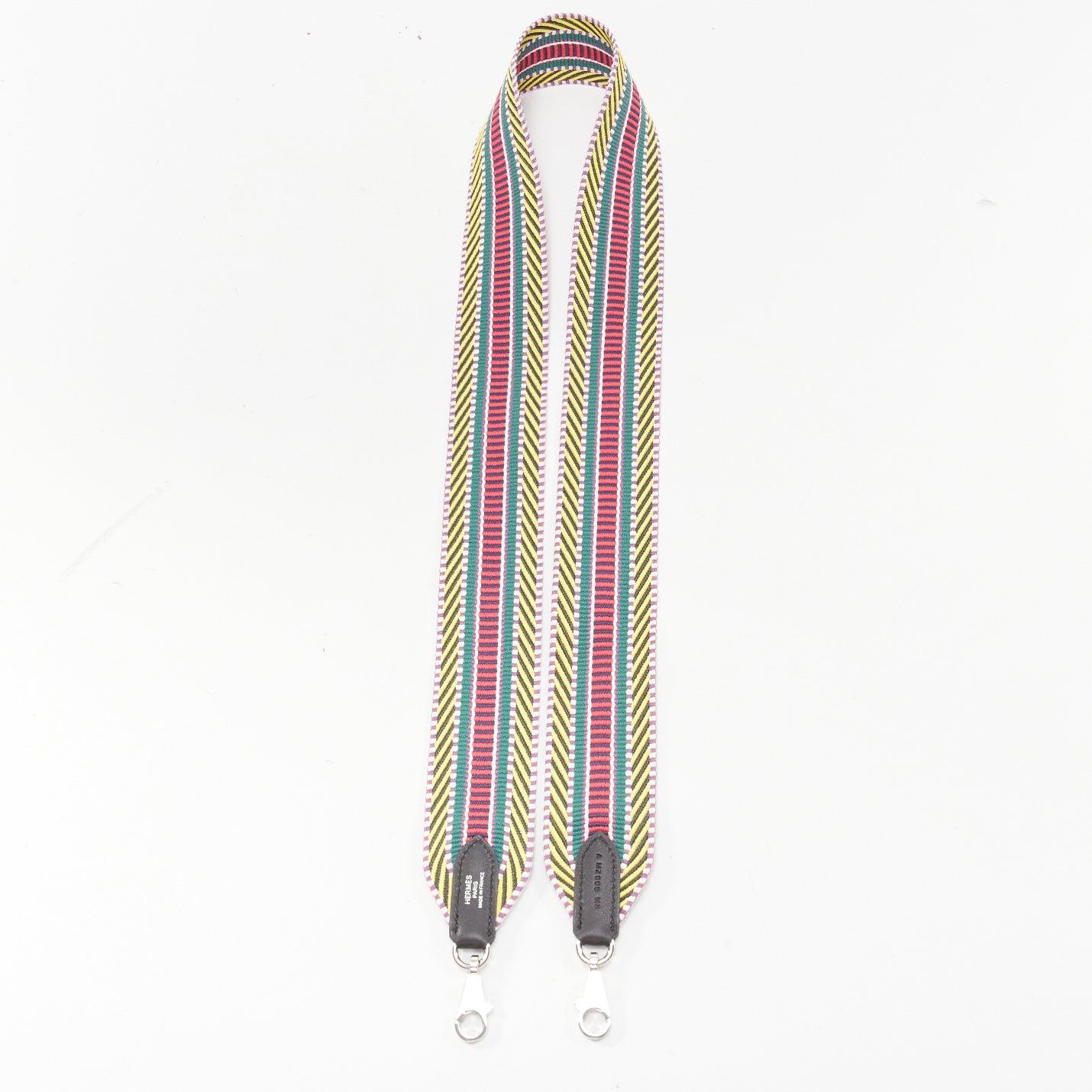 Silver HERMES Sangle Cavale 50 multicolour chevron stripes woven silver bag strap