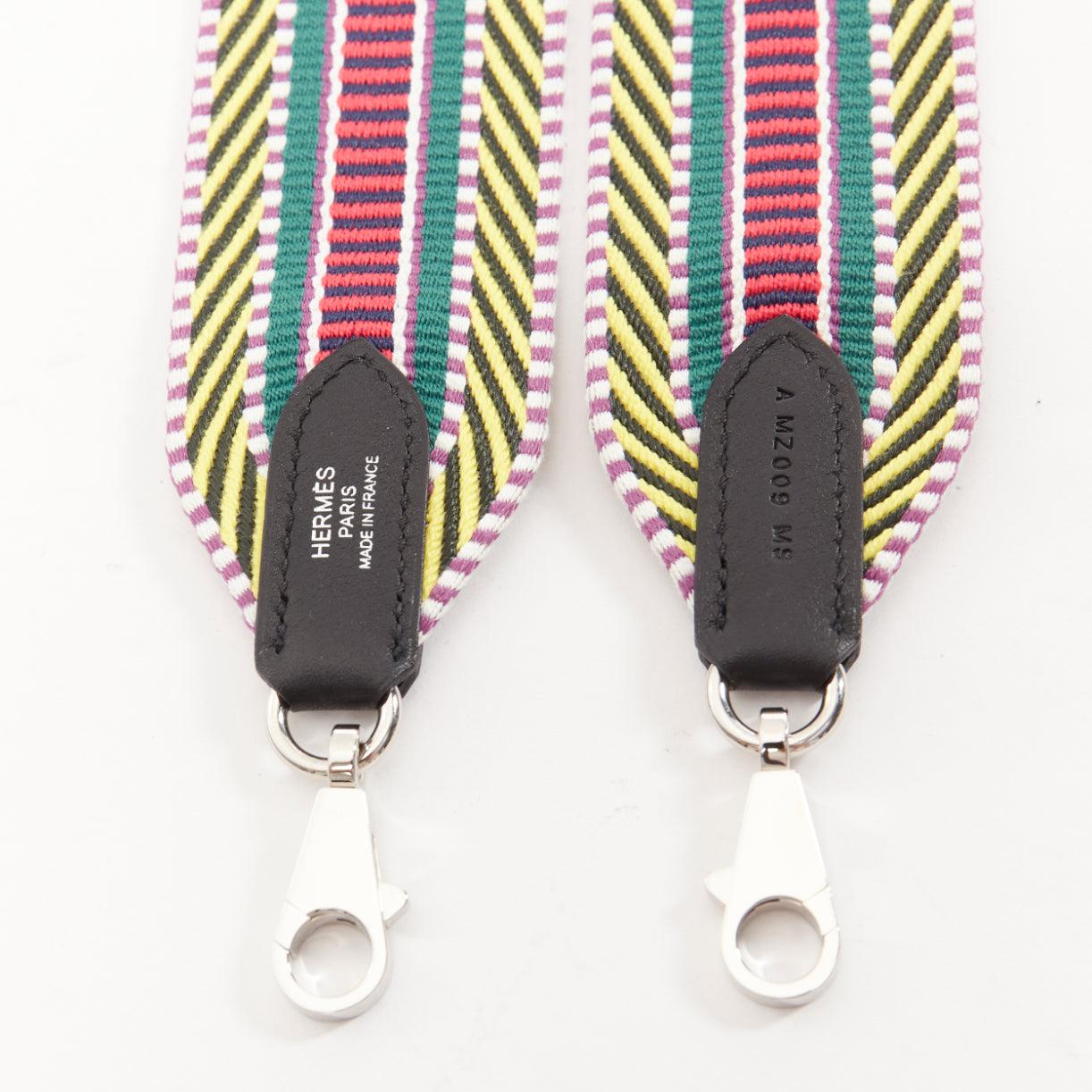 HERMES Sangle Cavale 50 multicolour chevron stripes woven silver bag strap In Good Condition In Hong Kong, NT