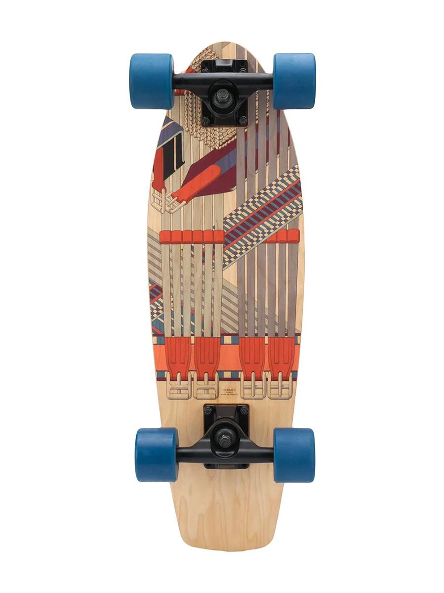 Hermès made their foray into the world of skate culture with a line of skateboards that featured archival designs from the house. Fantastically curated in the multi-colour 'Sangles En Zigzag' print by artistic director, Henri d’Origny, this piece an