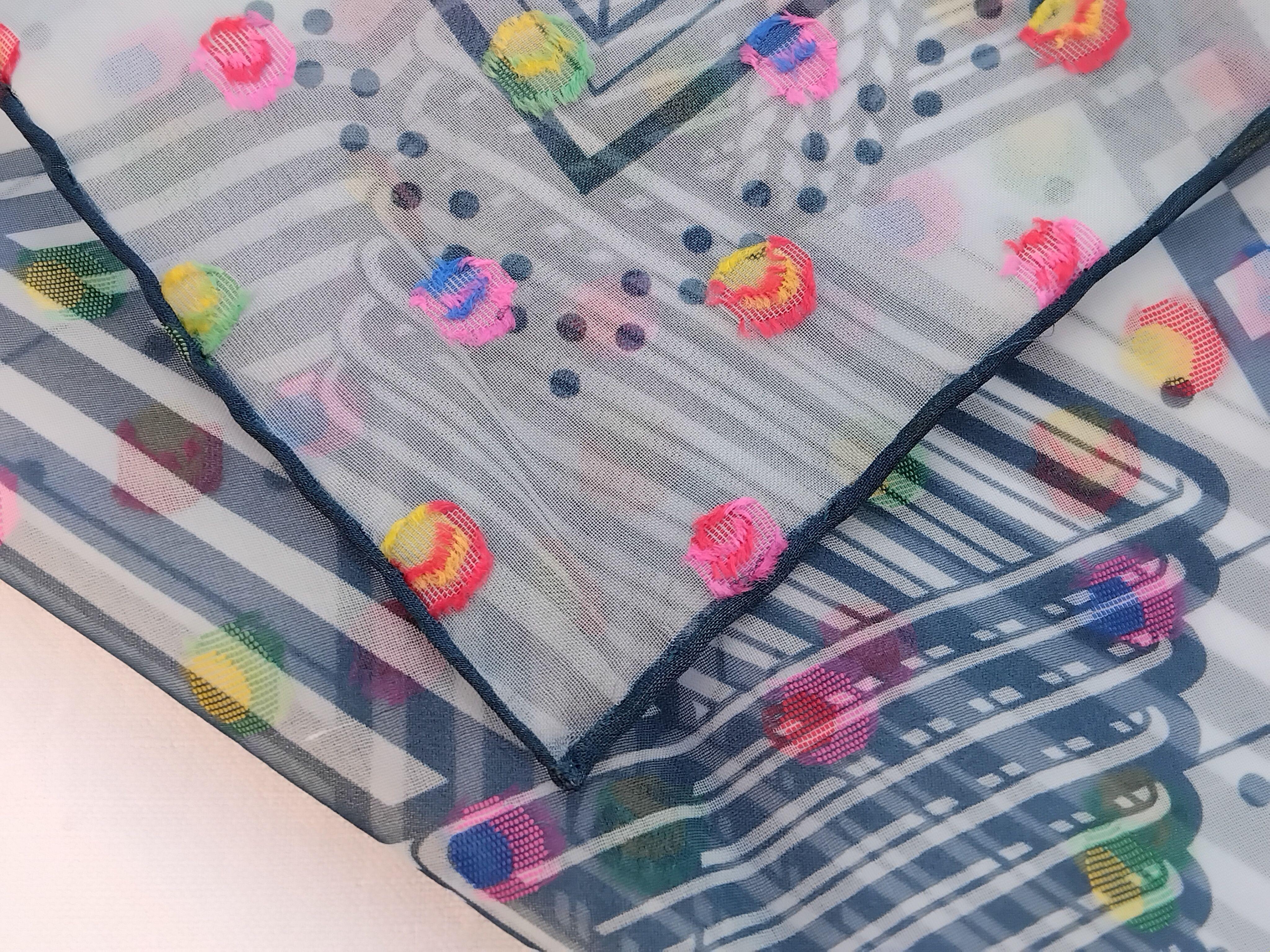 Hermès Sangles Zig Zag à Pois Rainbow Chiffon Silk Scarf Plumetis Jamin 60 cm For Sale 8