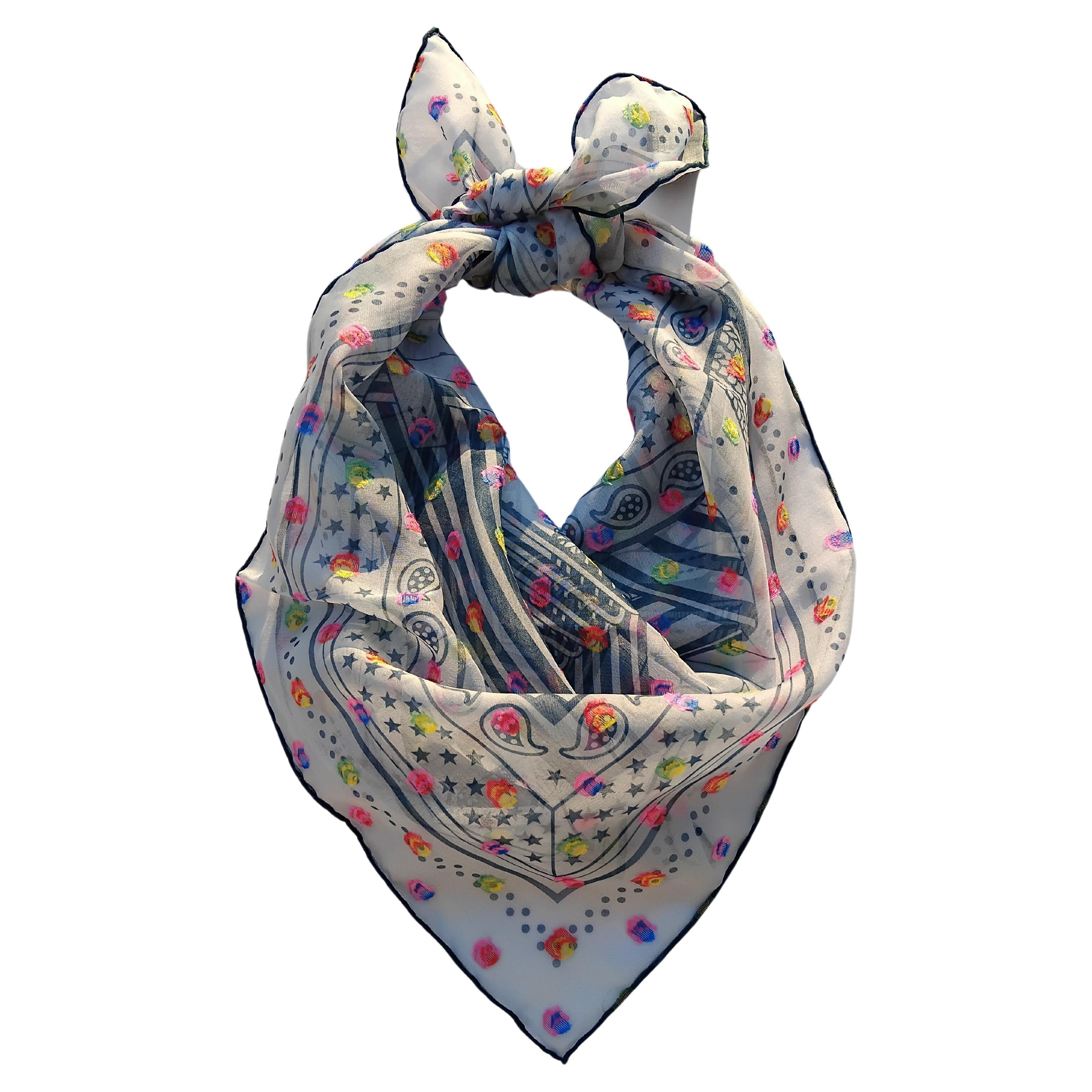 Hermès Sangles Zig Zag à Pois Rainbow Chiffon Silk Scarf Plumetis Jamin 60 cm For Sale 9