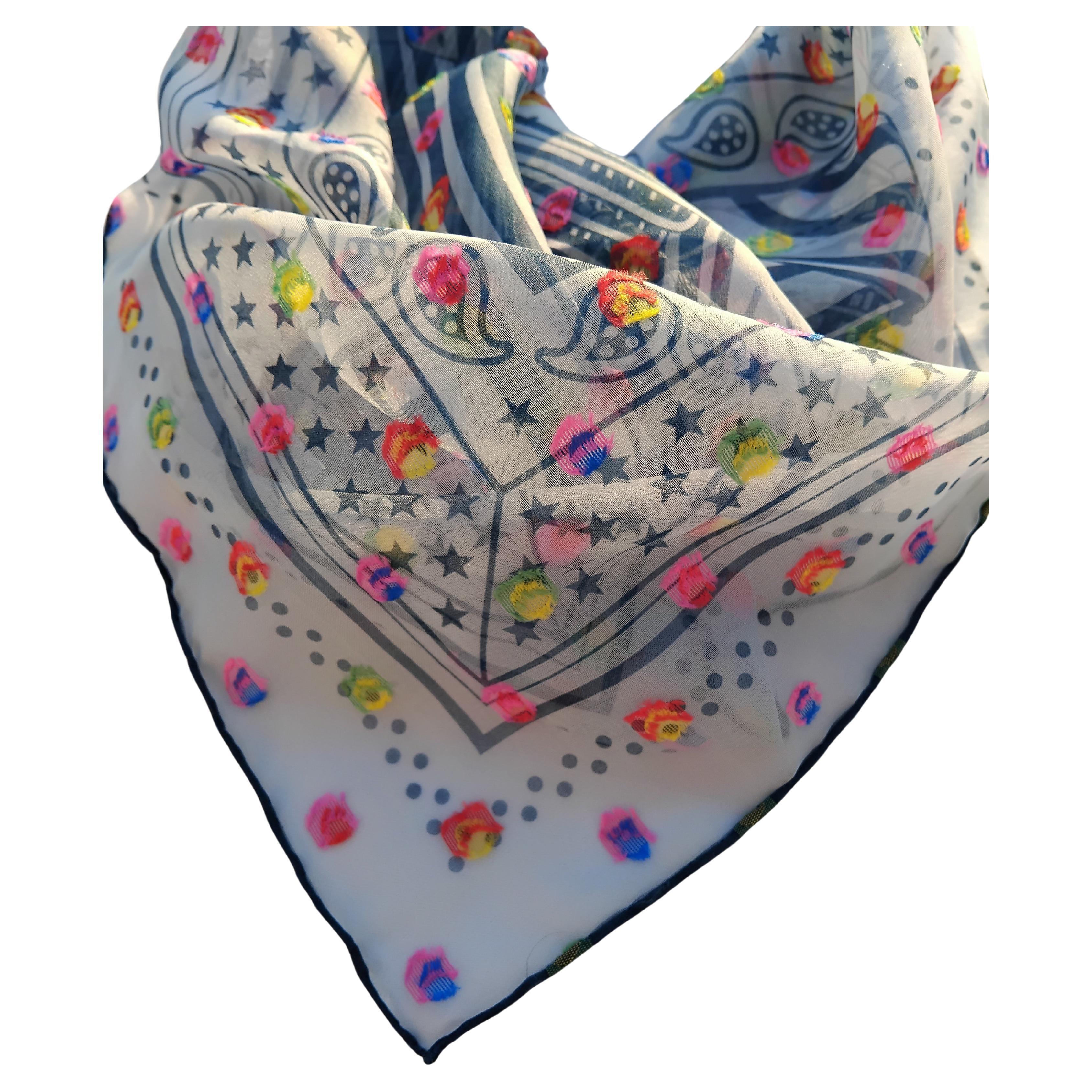 Hermès Sangles Zig Zag à Pois Rainbow Chiffon Silk Scarf Plumetis Jamin 60 cm For Sale 10