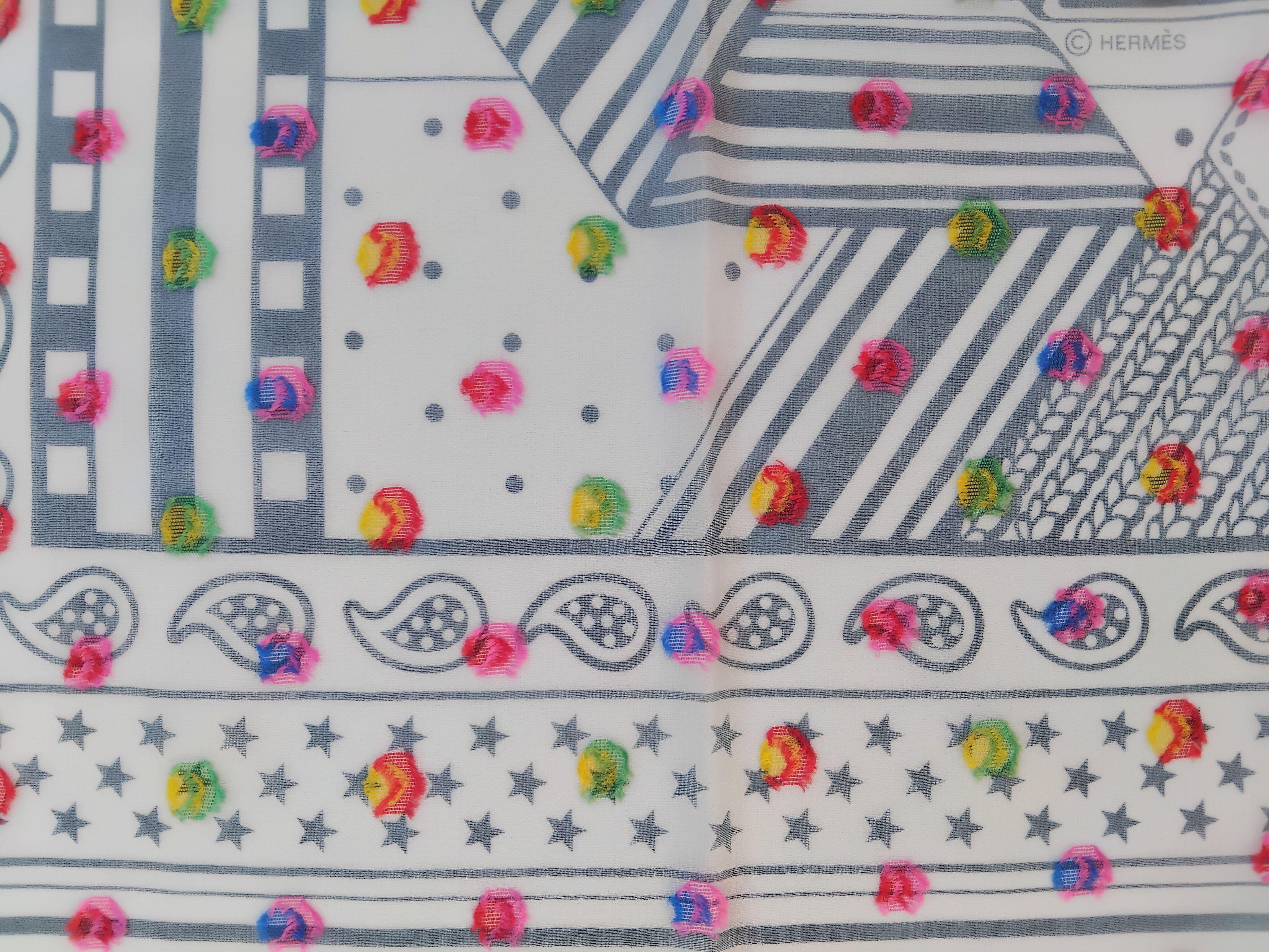 Hermès Sangles Zig Zag à Pois Rainbow Chiffon Silk Scarf Plumetis Jamin 60 cm For Sale 4