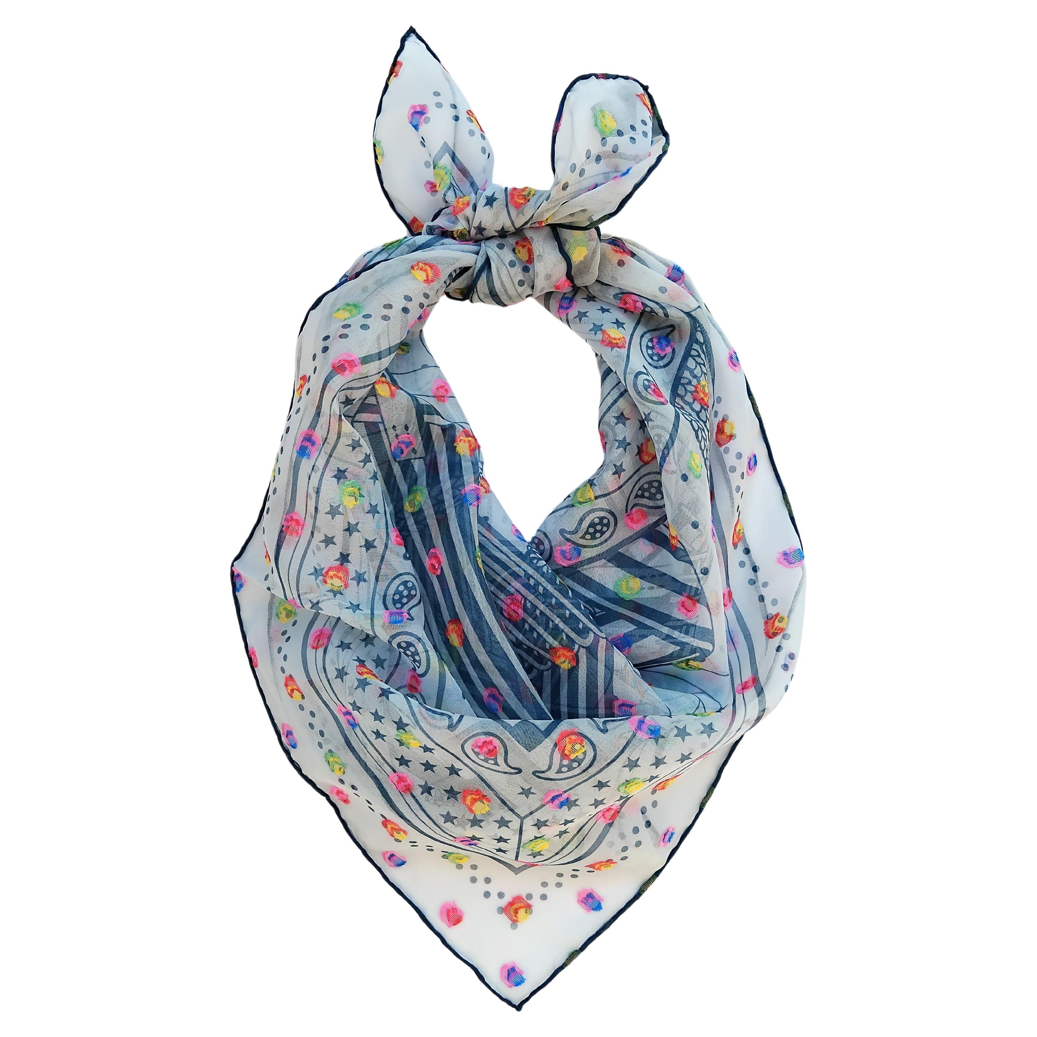 Hermès Sangles Zig Zag à Pois Rainbow Chiffon Silk Scarf Plumetis Jamin 60 cm For Sale