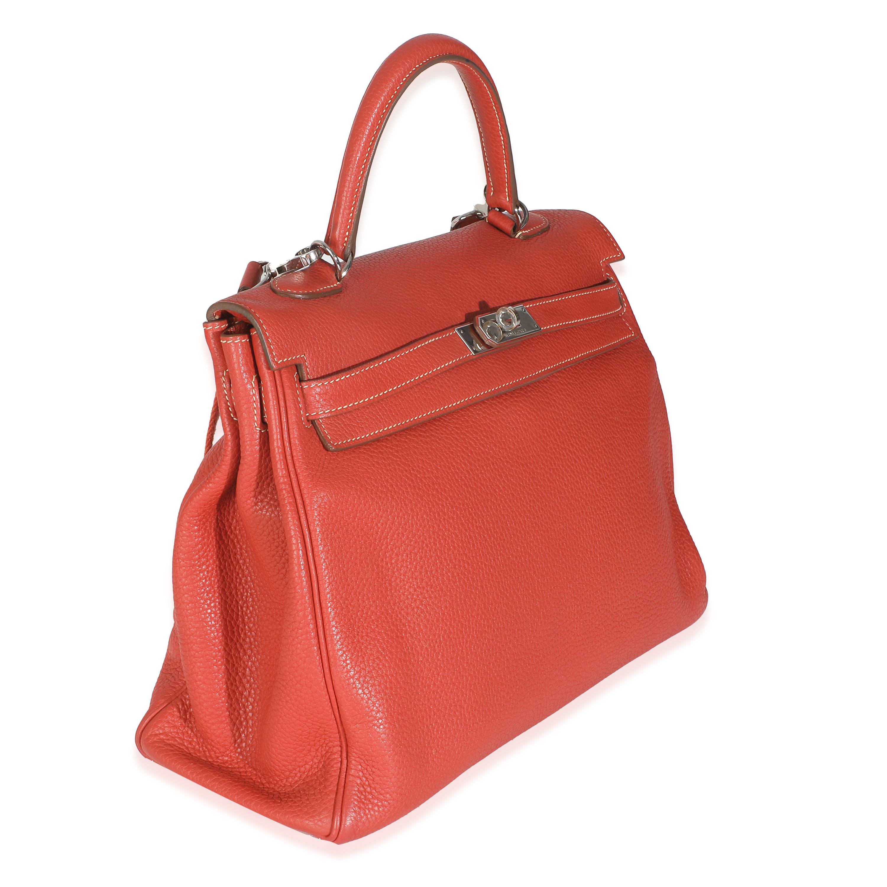 Hermès Sanguine Clemence Retourne Kelly 35 PHW In Excellent Condition For Sale In New York, NY