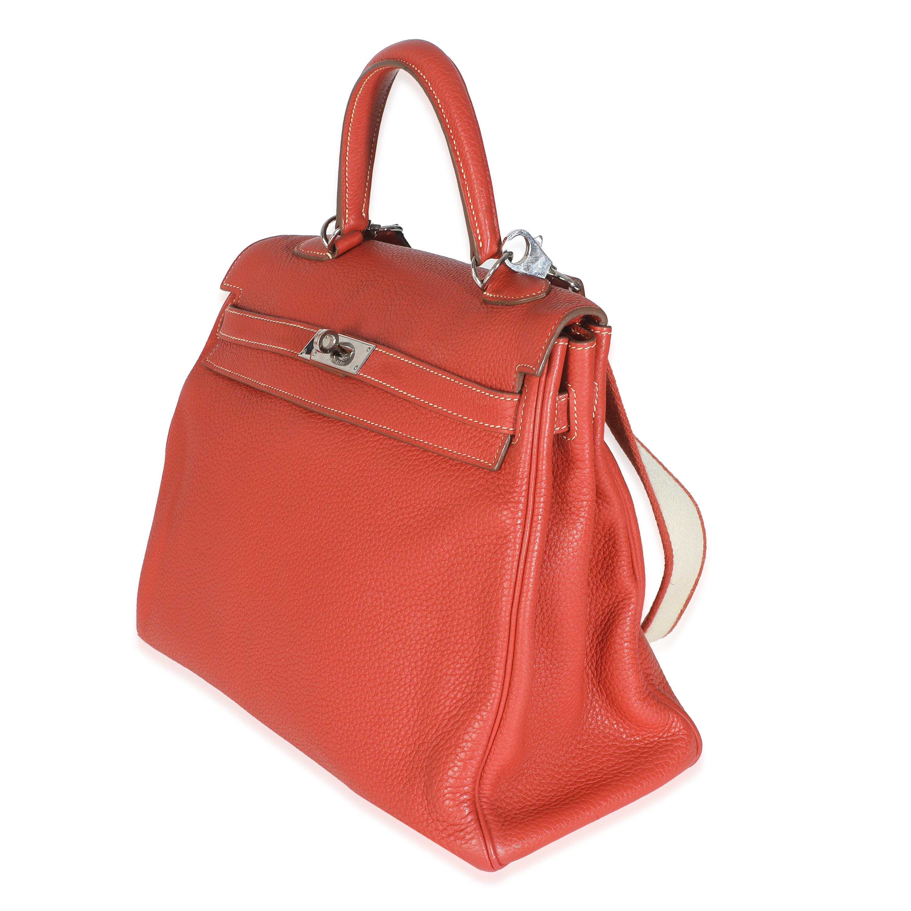 Women's or Men's Hermès Sanguine Clemence Retourne Kelly 35 PHW For Sale