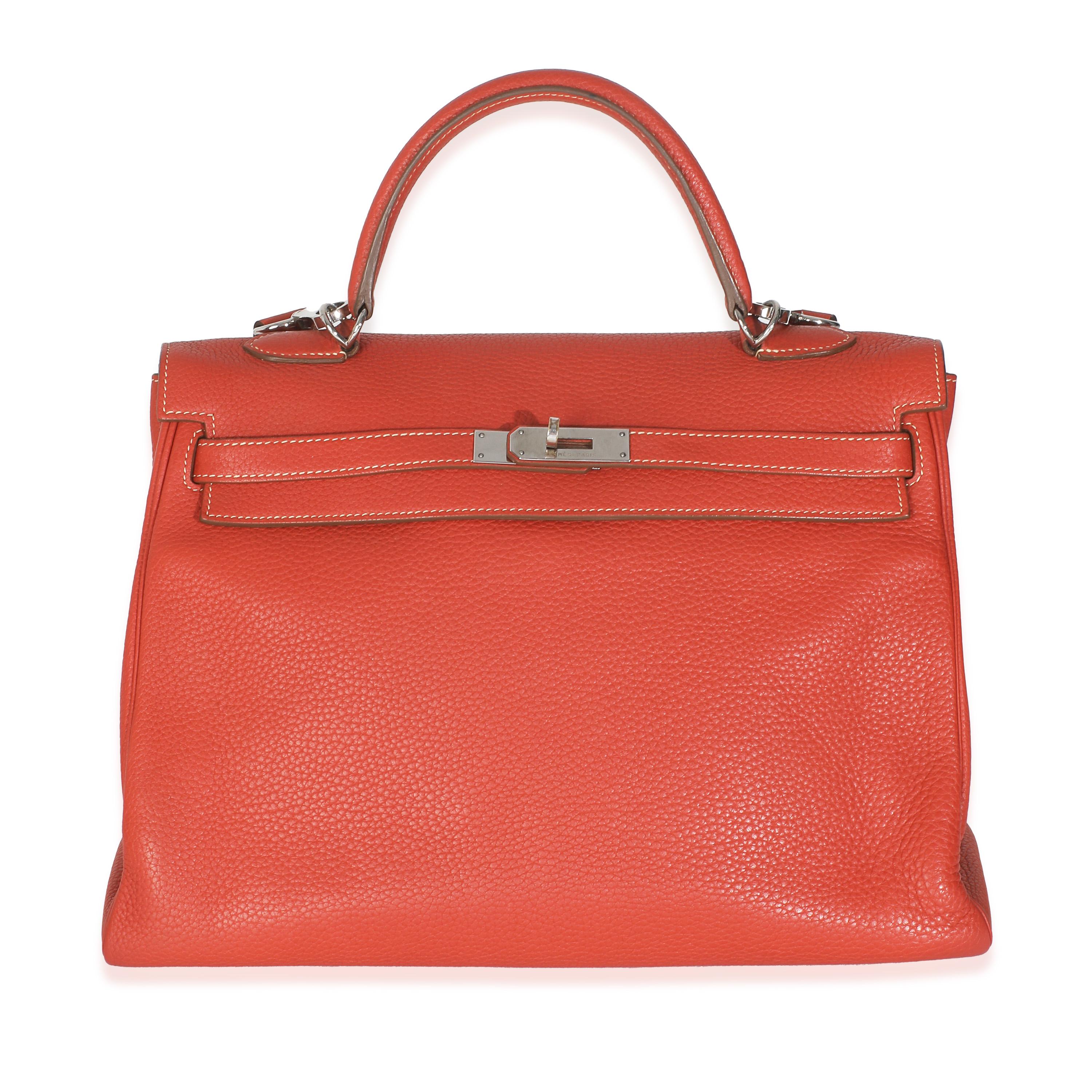 Hermès Sanguine Clemence Retourne Kelly 35 PHW For Sale