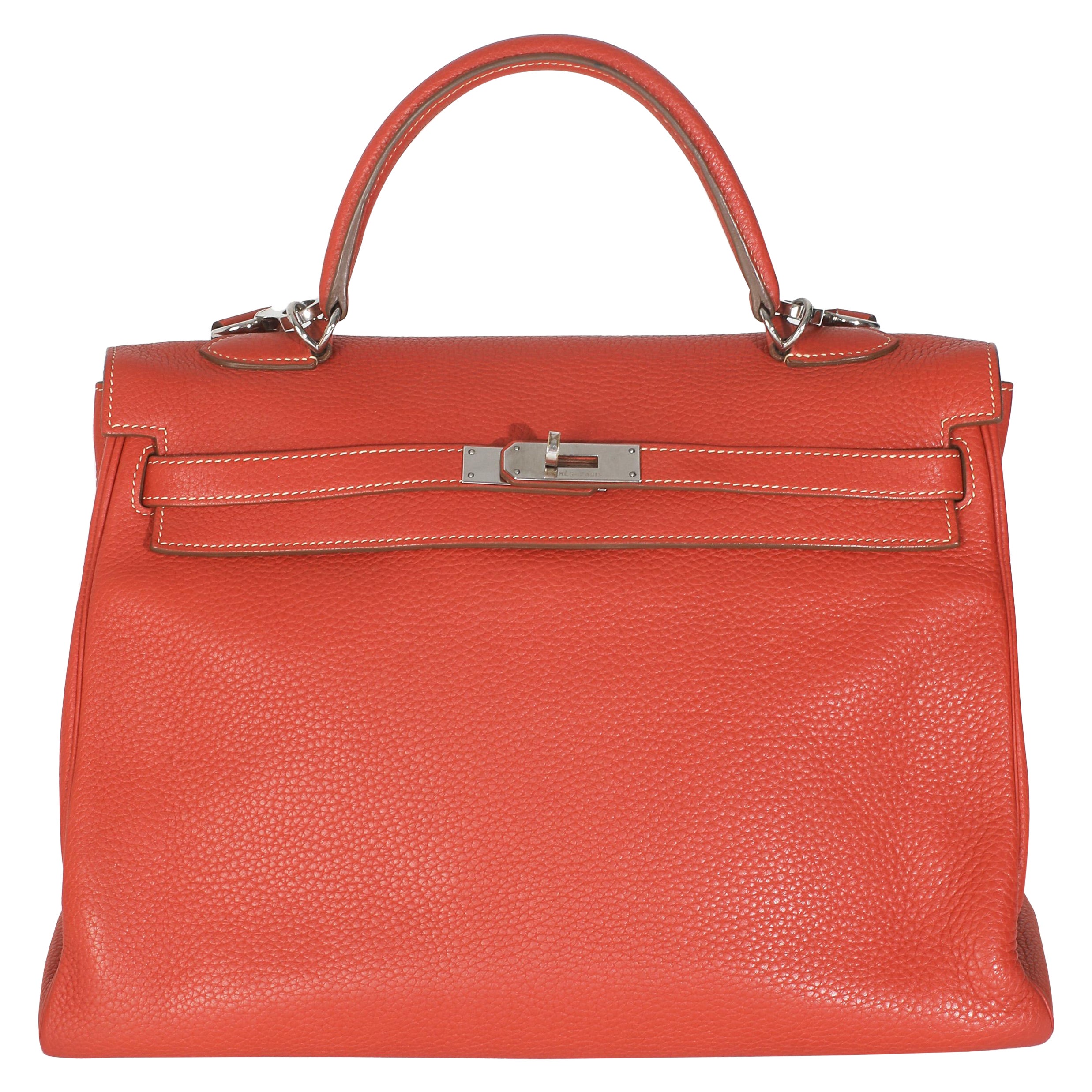 Hermès Sanguine Clemence Retourne Kelly 35 PHW en venta