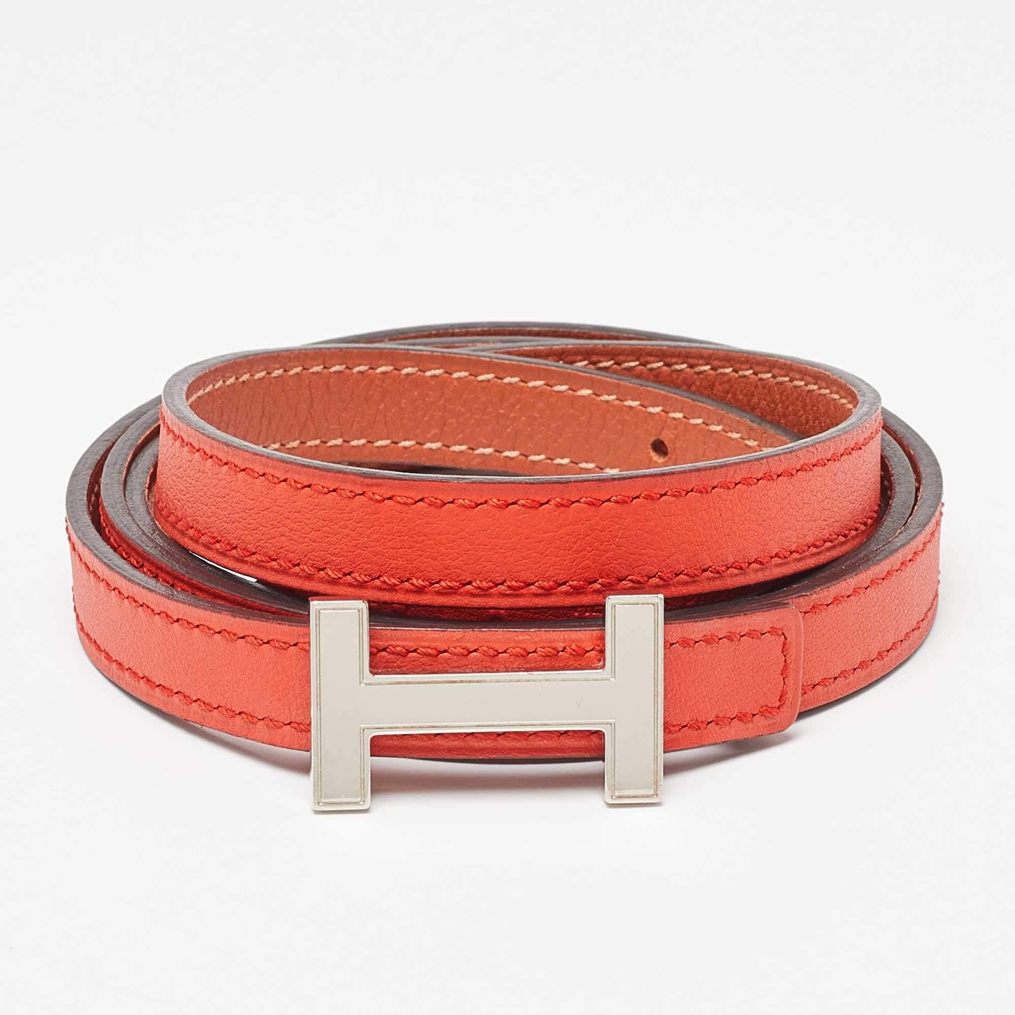 Hermes Sanguine/Fauve Swift and Epsom Leather Focus Belt 95 CM 3