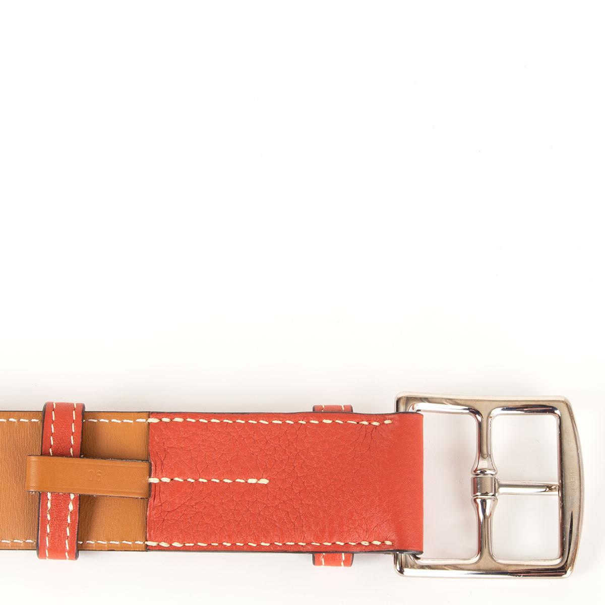 HERMES Sanguine red Clemence leather ETRIVIERE 38mm Belt 90 In New Condition In Zürich, CH