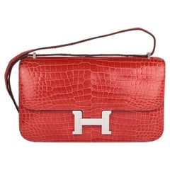 Hermès Sanguine Shiny Porosus Crocodile Leather Constance Elan