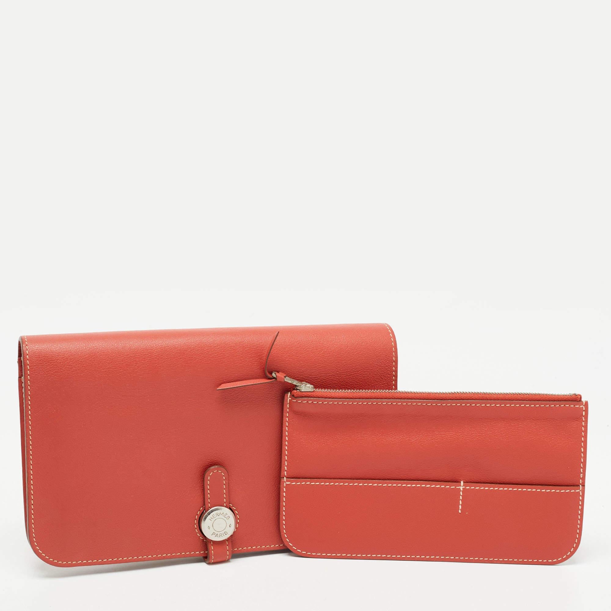 Sanguine Swift Leder-Dogon Duo Brieftasche von Hermès 10