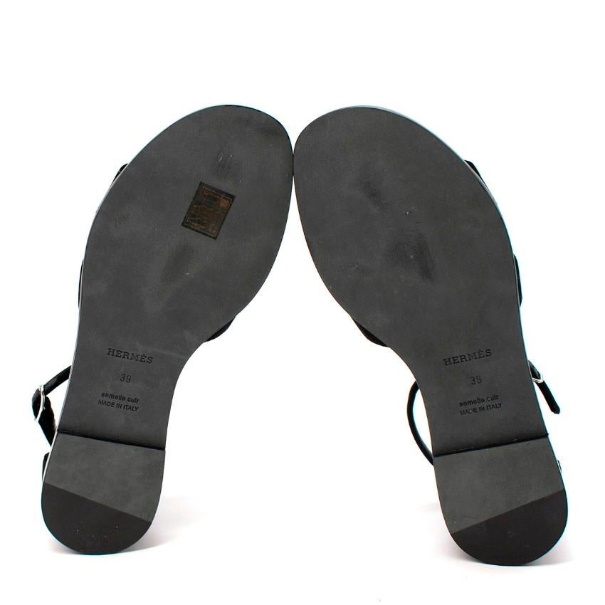 Women's Hermes Santorini Black Velour Ankle Strap Flat Sandal