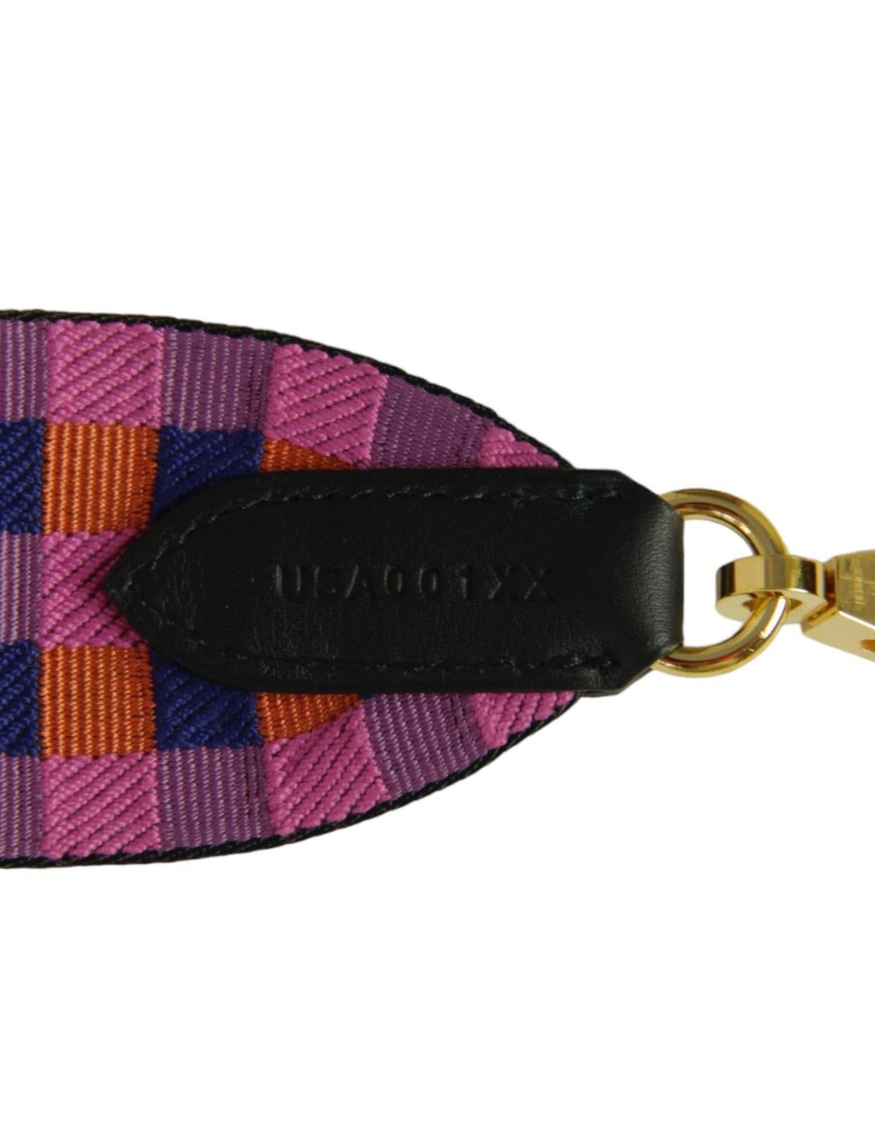 Women's or Men's Hermes Saphir/Anemone/Capucine Toile Swift 50mm Maxi Quadrille Bag Strap