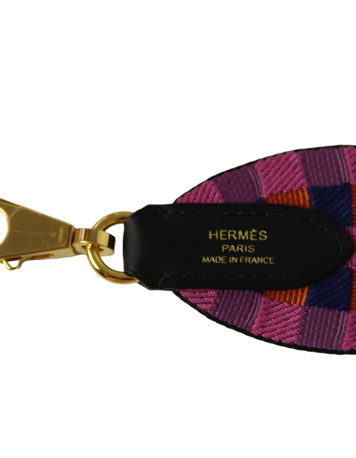 Hermes Saphir/Anemone/Capucine Toile Swift 50mm Maxi Quadrille Bag Strap 1