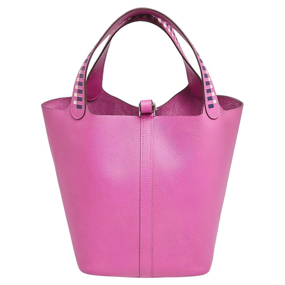 Hermes Saphir/Craie Epsom Leather Palladium Plated Picotin Lock 22 Bag