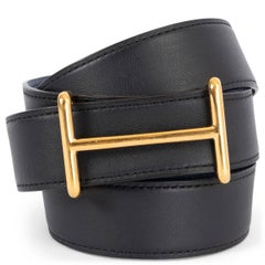HERMES Saphire blue / black leather IDEM 32mm Reversible Hip Belt 90