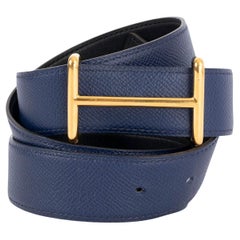 HERMES Saphire blue / black leather IDEM 32mm Reversible Hip Belt 90