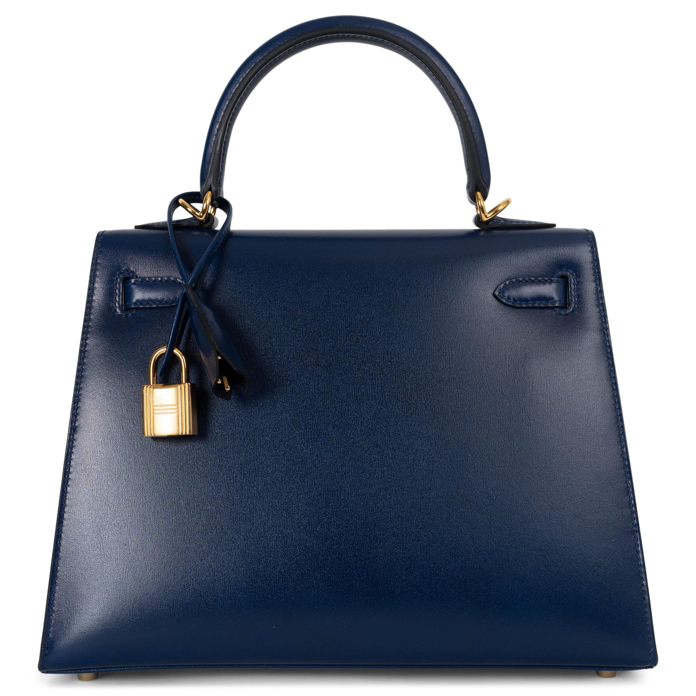 Black HERMES Saphire blue Box leather KELLY 25 SELLIER Bag Ghw For Sale