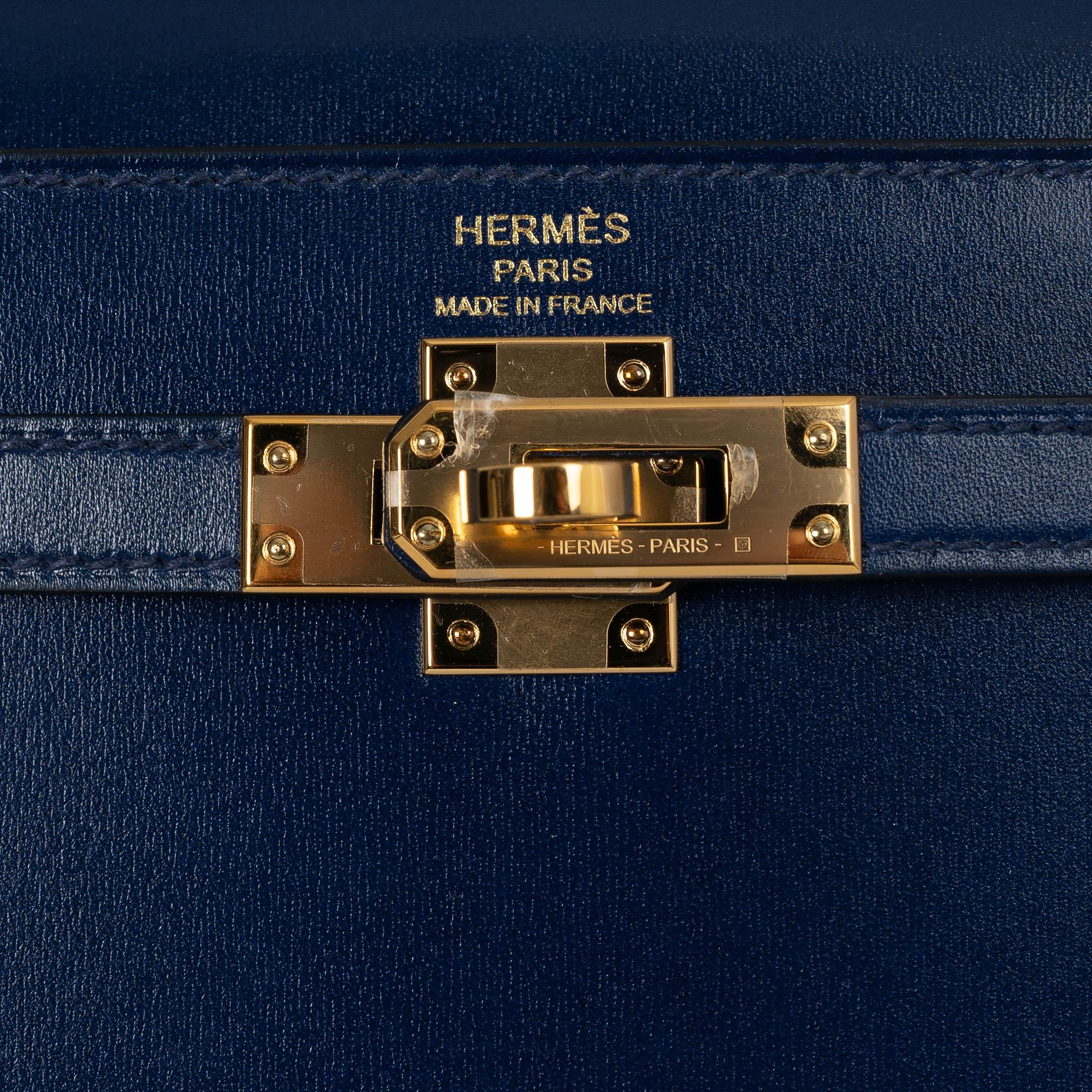 Women's HERMES Saphire blue Box leather KELLY 25 SELLIER Bag Ghw For Sale