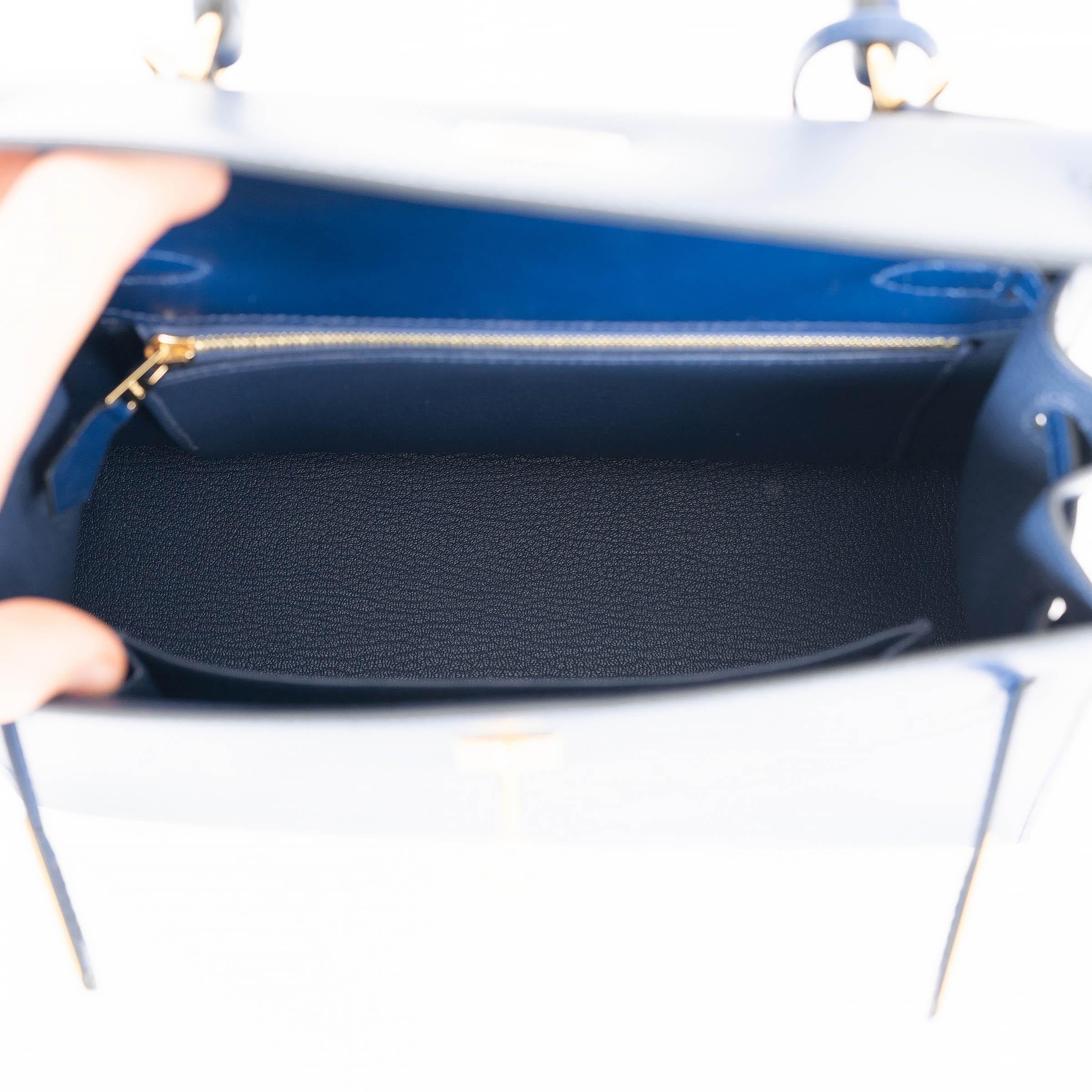 HERMES Saphire blue Box leather KELLY 25 SELLIER Bag Ghw For Sale 1