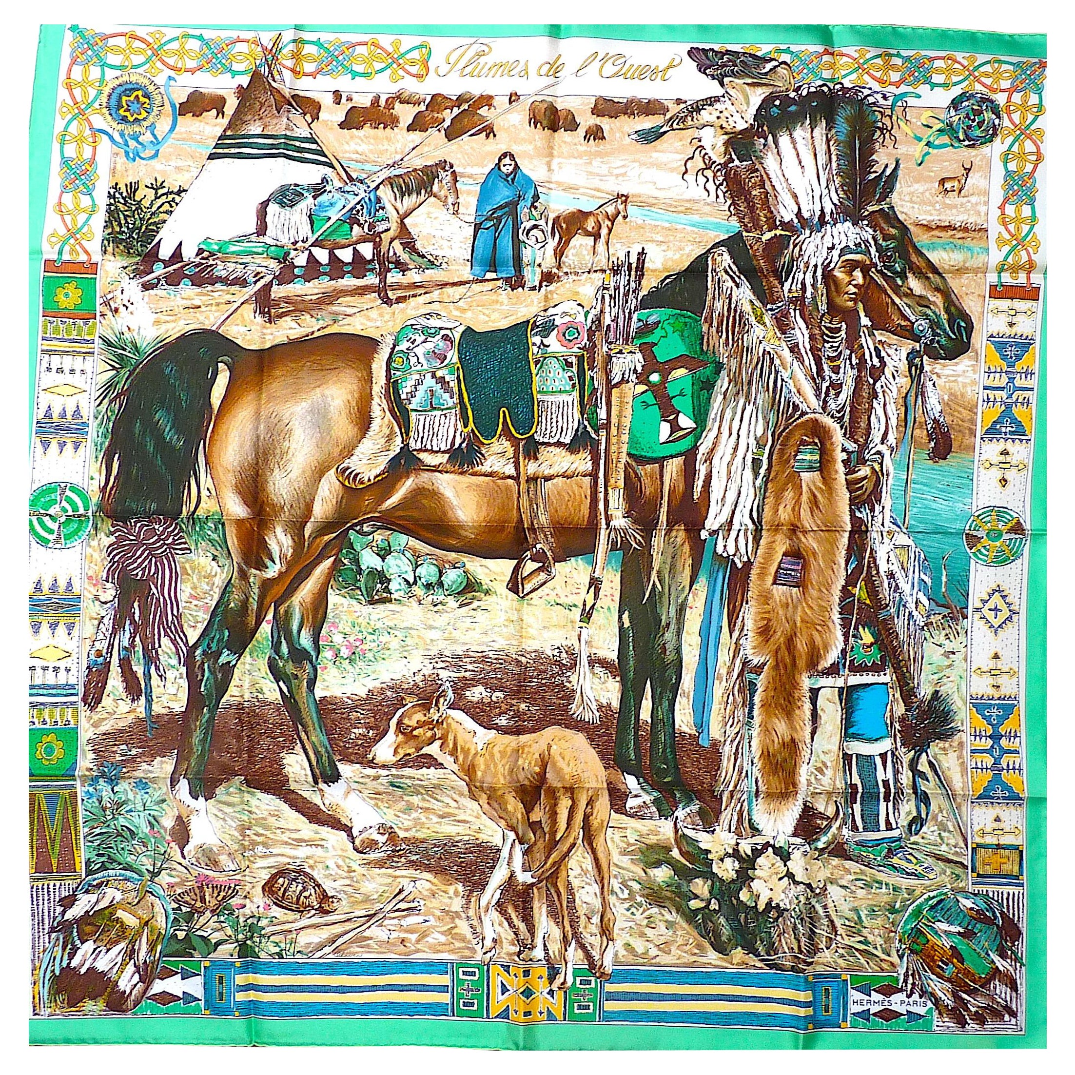 Sciarpa HERMES 90 cm BRAND NEW "Plumes de l'Ouest" di Kermit Oliver in vendita