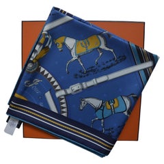 Foulard Hermes 90 CM  Carre Double Face Courvertures  GB/BLEU/GOLD/NOIR  NEW