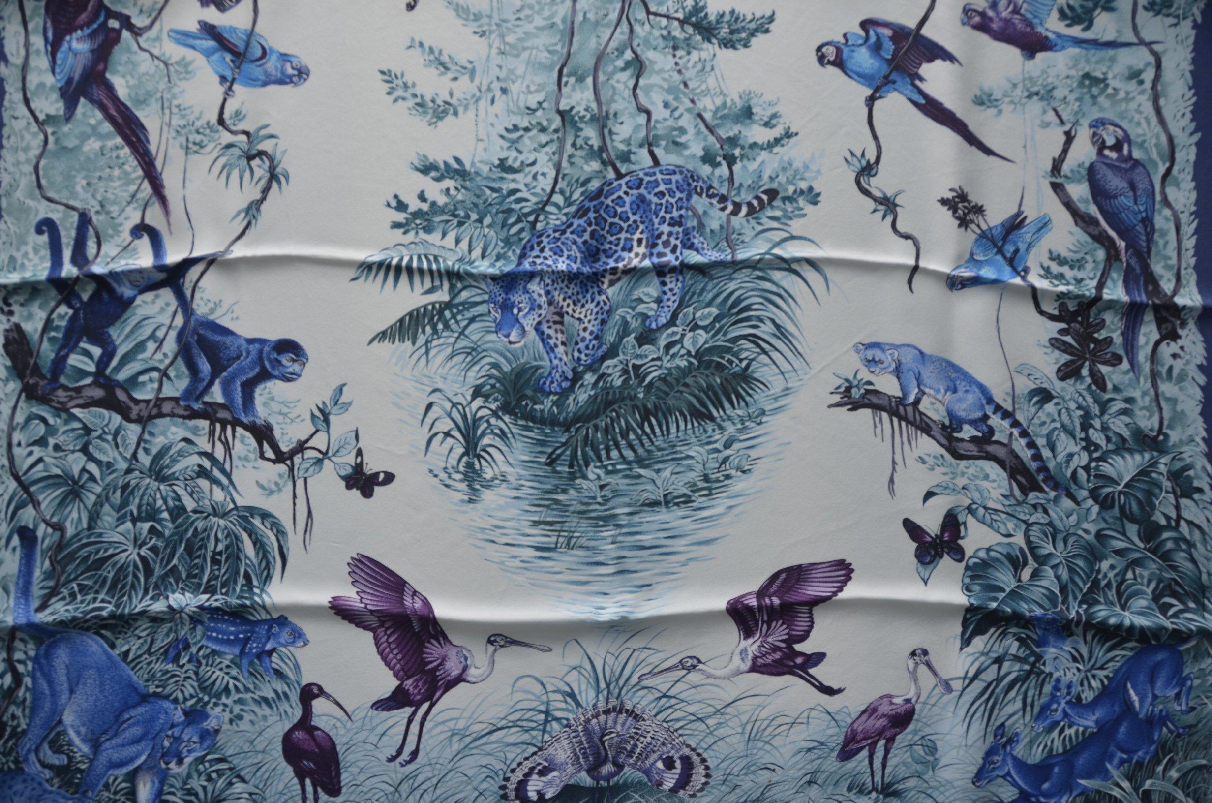 Bleu Hermes Carrs 90 CM CARRE WASH EQUATEUR  CL/MARINE/CREME/VIOLE NOUVEAU en vente