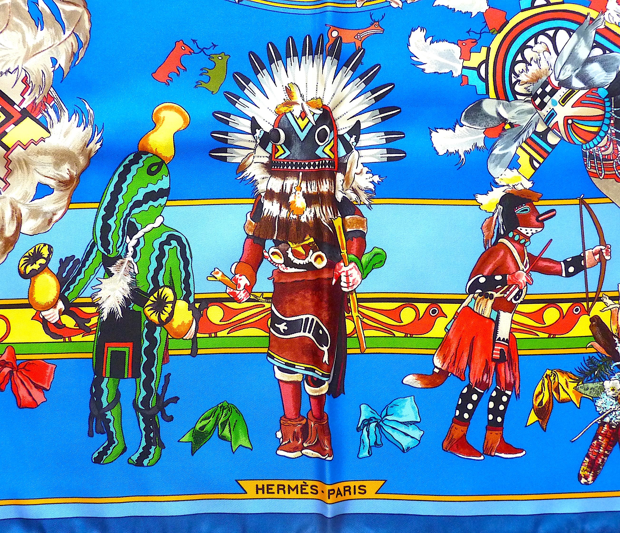 Hermes Scarf 90 cm Kachinas by Kermit Oliver, Perfect Condition with Box In New Condition For Sale In CHAMPEAUX-SUR-SARTHE, FR